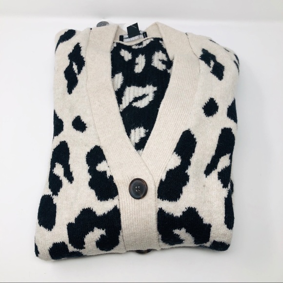SOMETHING NAVY LEOPARD CARDIGAN SZ M - Picture 6 of 8
